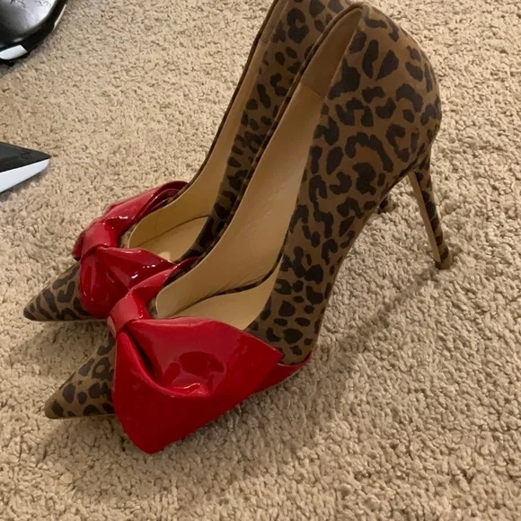 Red and Brown Leopard Print Stiletto Heels - Picture 4 of 7